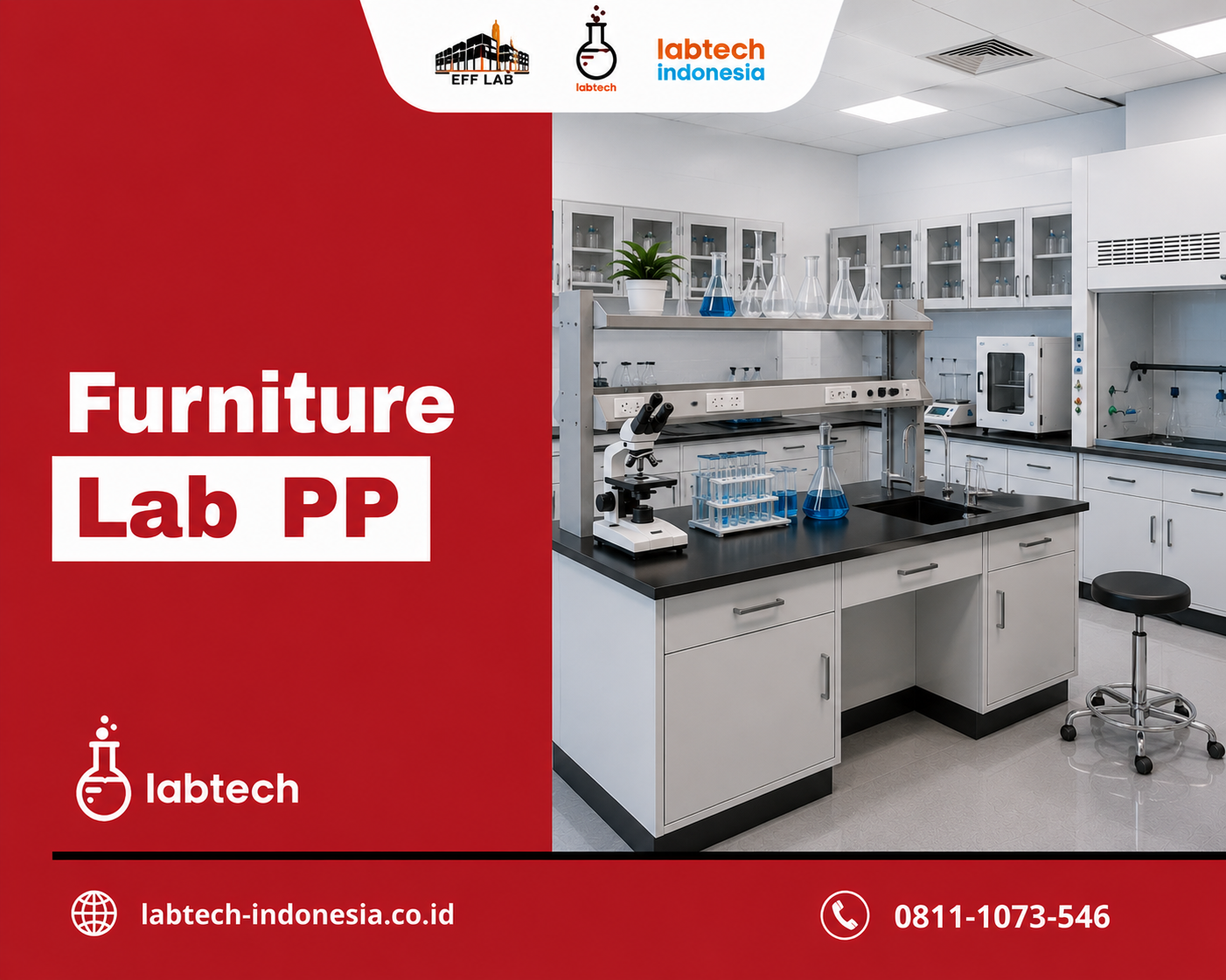 Furniture Lab PP untuk laboratorium modern dengan meja dan kabinet polypropylene