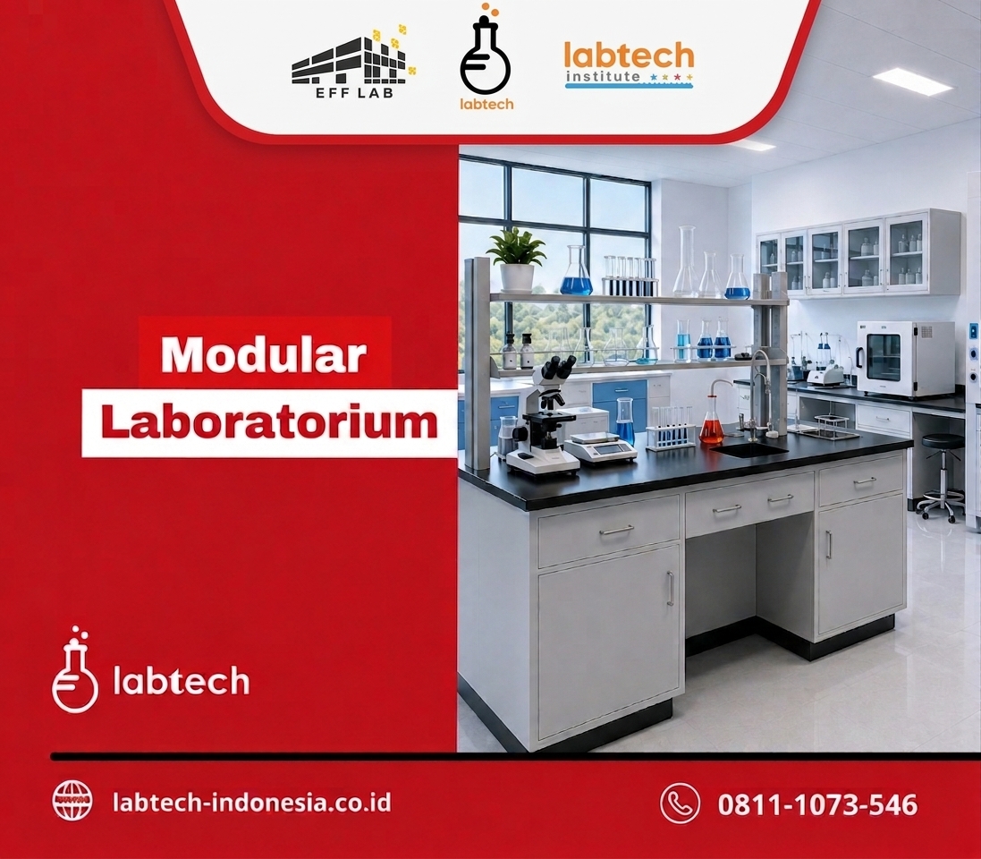 Modular laboratorium modern dengan furniture laboratorium dan fasilitas penelitian